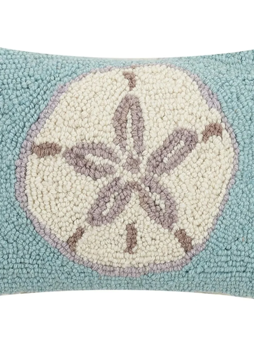 New Aqua Hand Hooked Pillow with Sand Dollar Motif